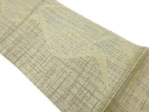 曲線に抽象横段模様織出し洒落袋帯